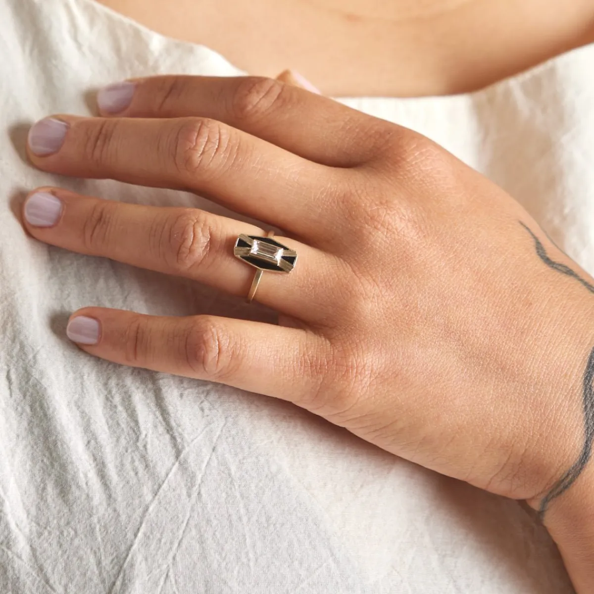 New Betsy & Iya Imber Ring - 14k Gold Diamond & Black Jasper