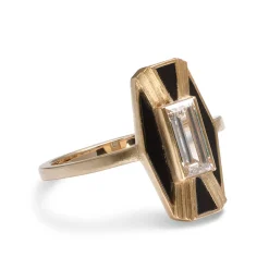 New Betsy & Iya Imber Ring - 14k Gold Diamond & Black Jasper