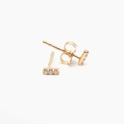 Online Betsy & Iya Three Stone Diamond Bar Stud Earrings